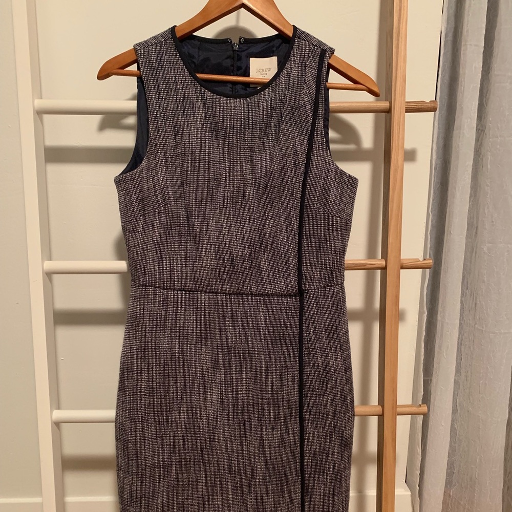 J crew blue tweed short sleeve career dress